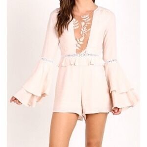 For Love & Lemons Emelia Romper Womens S Dusty Pink Ruffled Back Zip Bell Sleeve